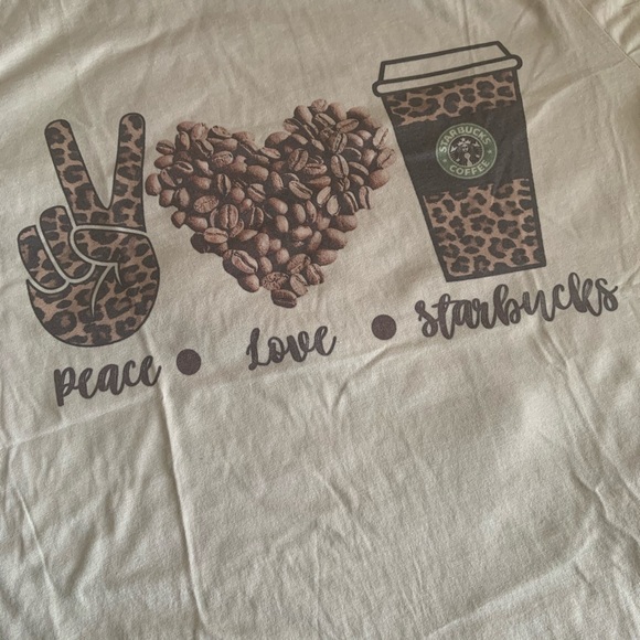 PEACE LOVE STAR ☕️BUCKS Coffee Custom Graphic T-Shirt - Picture 3 of 5